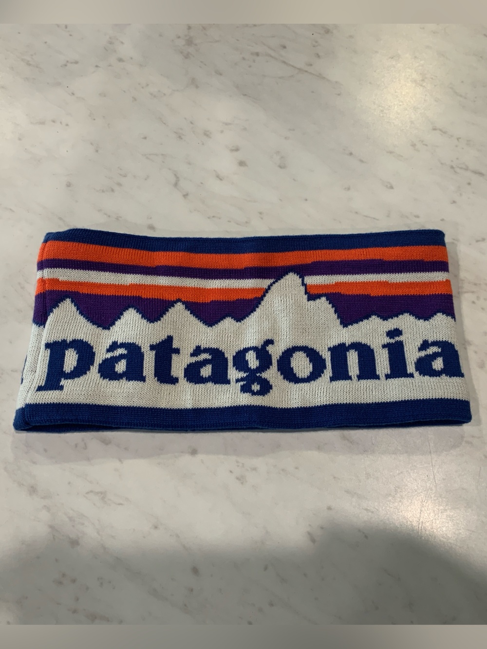 Patagonia Headband, Blue, White & Orange Stripe Logo Headband, Classic Look NWOT